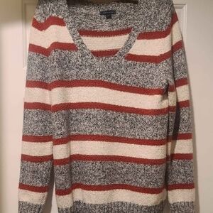 Tommy Hilfiger V-Neck Sweater - Gray, Red, and Cream